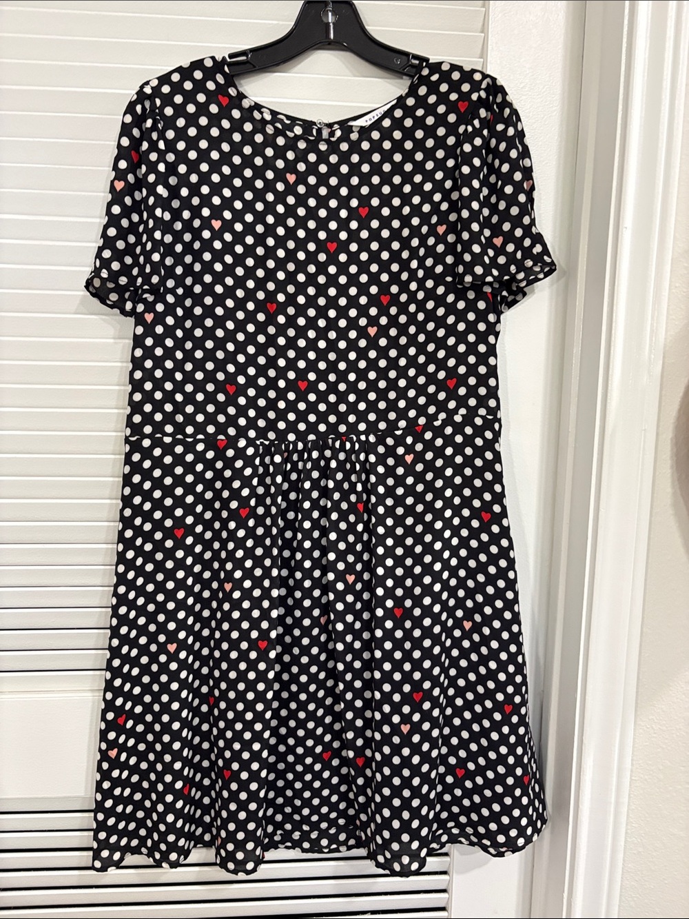 POPSUGAR Black Polka Dot Dress with Red and Pink Heart Accents